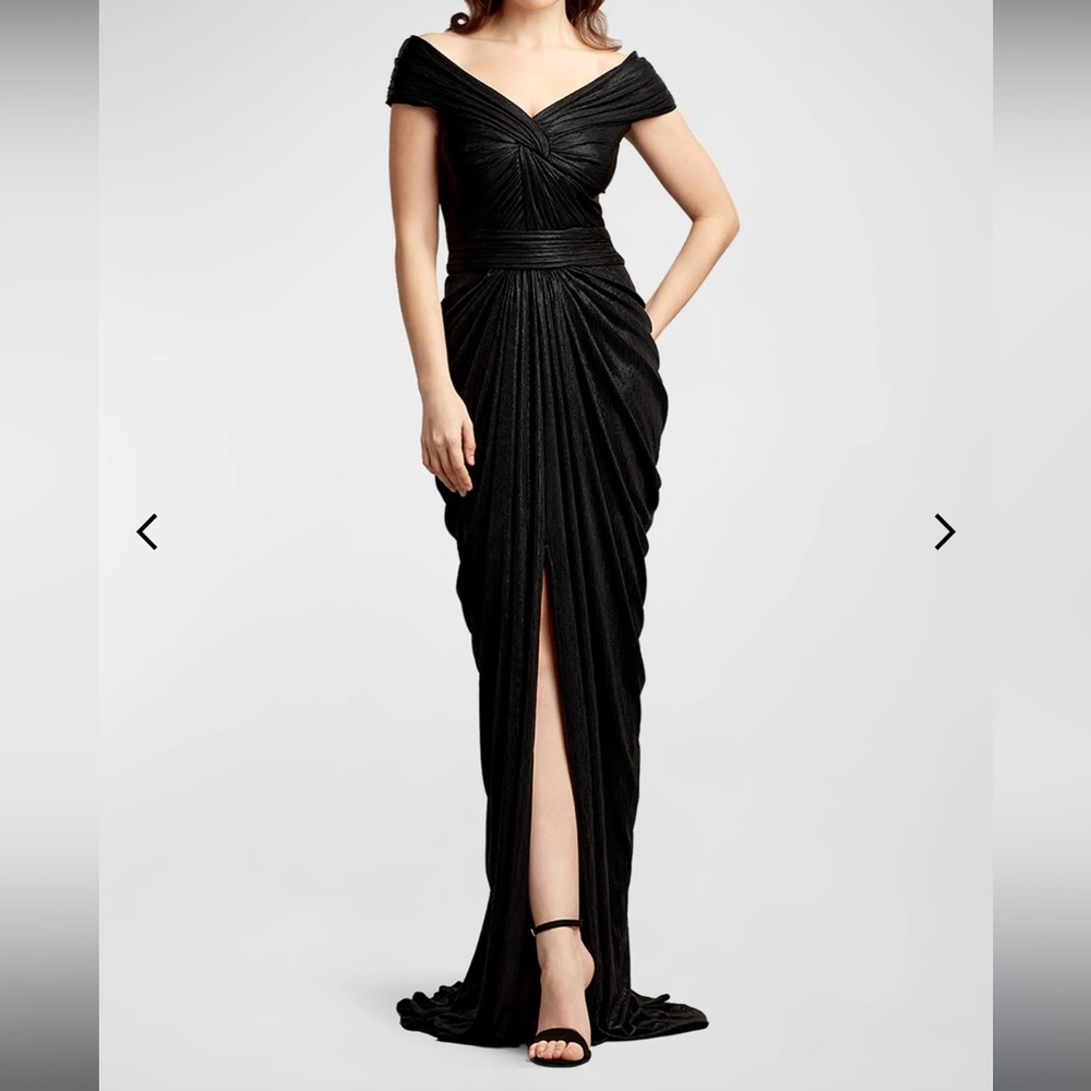 Tadashi Shoji Draped Off-Shoulder Metallic Evening Gown Formal Dress Prom XL 16